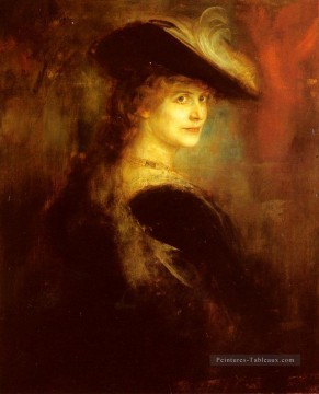  Dame Tableaux - Portrait d’une dame élégante en costume Rubenesque Franz von Lenbach
